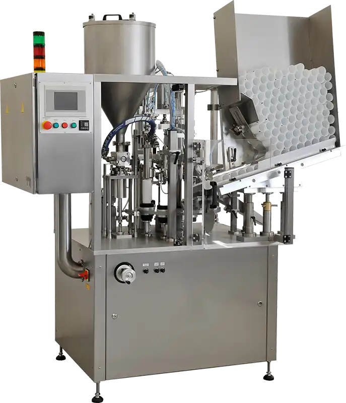 Vollautomatischer Tubenfüller zum abfüllen und Verschließen von Kunststoff-, Laminat- und Metalltuben bis zu 40 Stück/Min.
